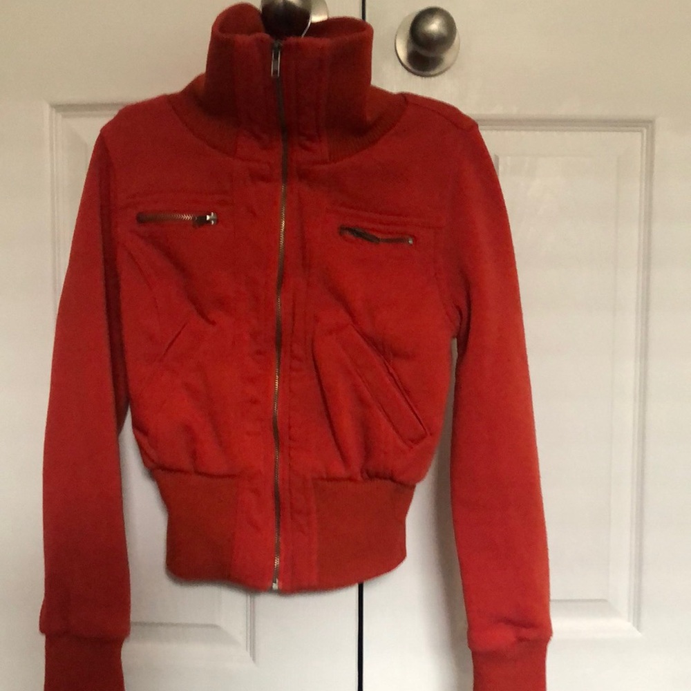 Orange High Neck Women's Sweater Jacket